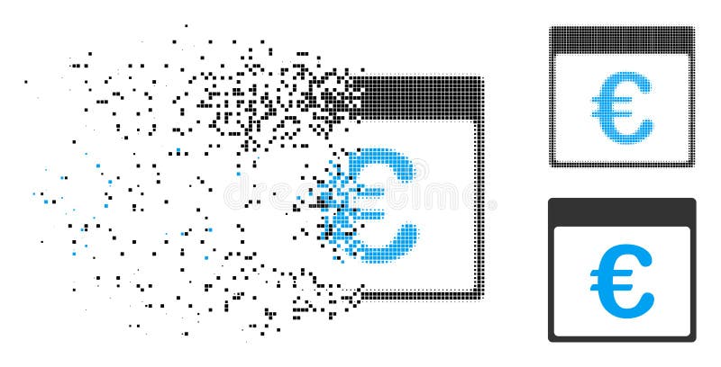 Pictogramă pagină calendar cu semitonuri pixeli fragmentați pentru moneda euro stock illustration