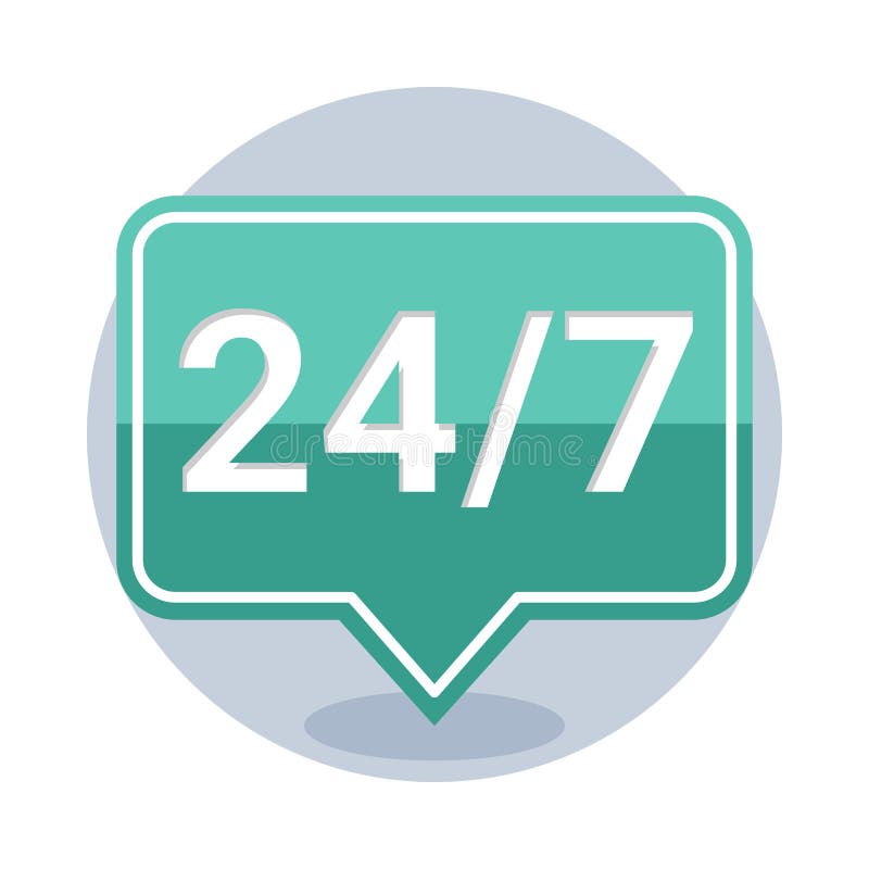 Pictogramă 24 7. service sau asistență pentru clienți este deschisă 24 de ore pe zi, 7 zile pe săptămână royalty free illustration