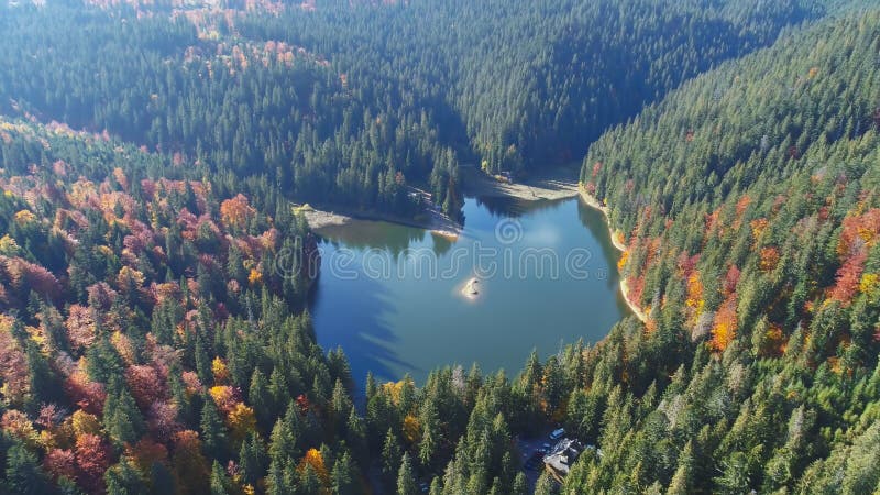 Pictorial blue calm mountain lake with tree shadows