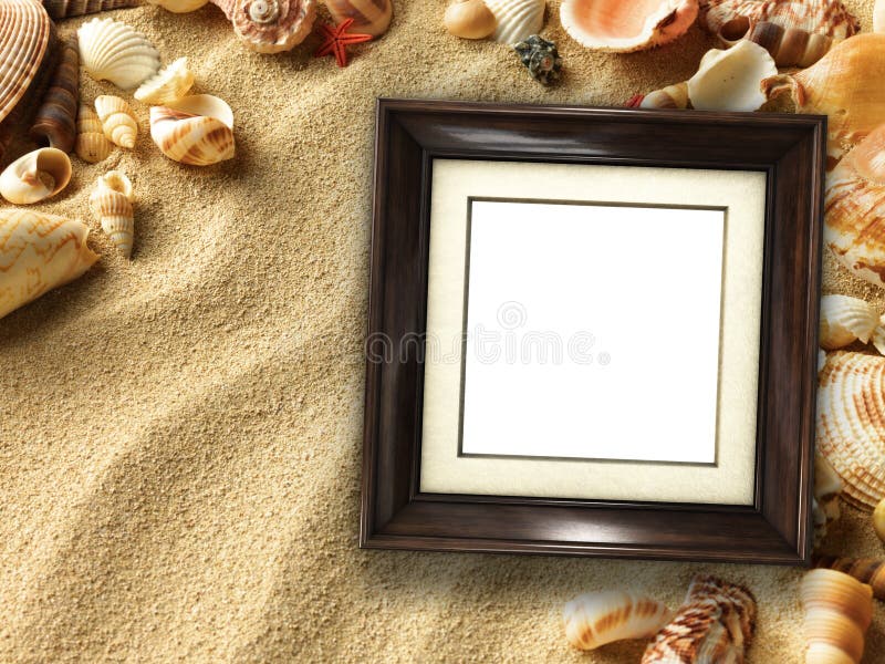 Picture Frame on Shells and Sand Background Stock Photo Image of