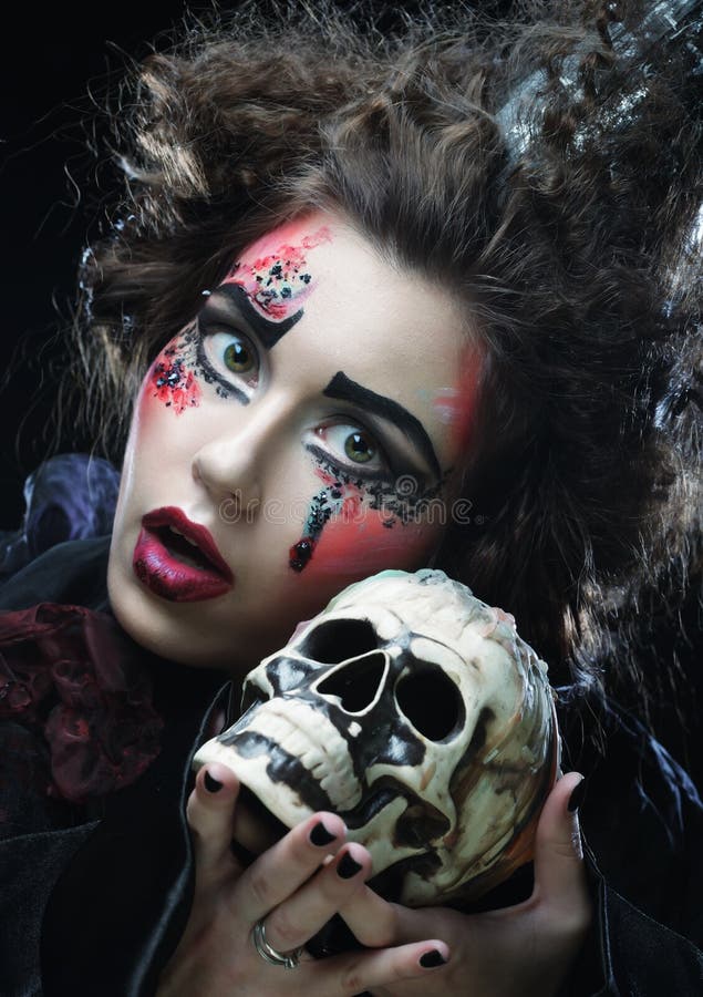 Picture a Beautiful Fantasy Woman with Skull. Halloween Theme Stock ...