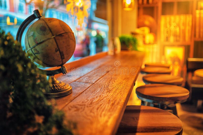 Picture of Cafe Interior with Wooden Table and Chairs Stock Image