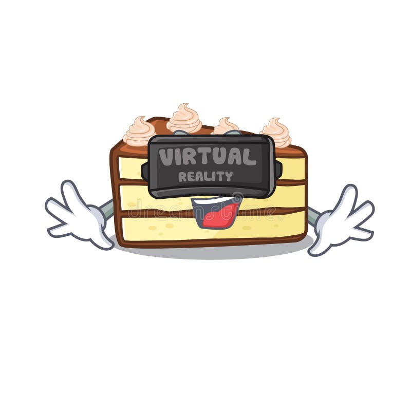A Picture of Chocolate Slice Cake Character Wearing Virtual Reality