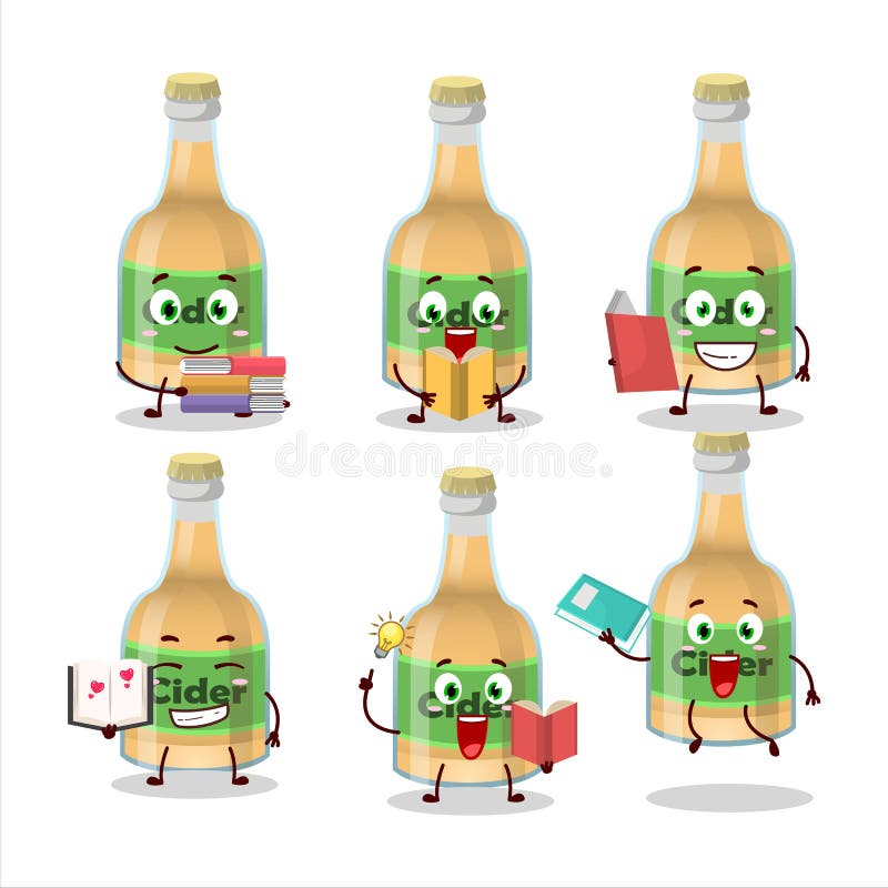 A Picture of Cider Bottle Cartoon Character Concept Reading an Amusing