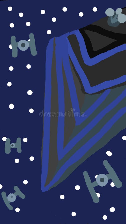 A picture drawn by hand. In space, flying a huge ship, painted around the small space fighters. stock illustration A picture drawn by hand. In space, flying a huge ship, painted around the small space fighters. stock illustration