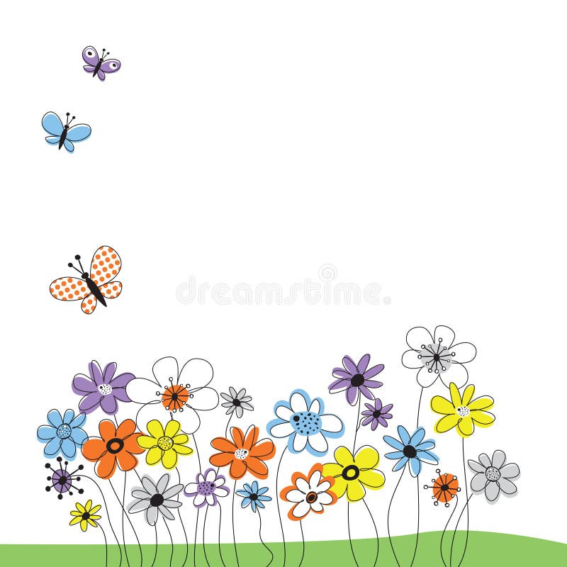 Picture with flowers and butterflies