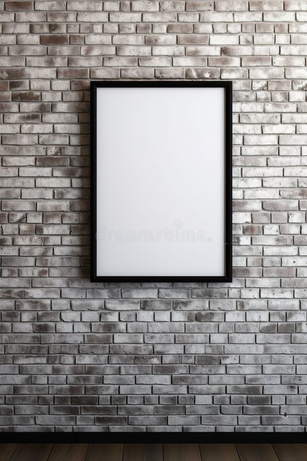 A Picture Frame Hanging on a Brick Wall. Generative AI Image. Stock