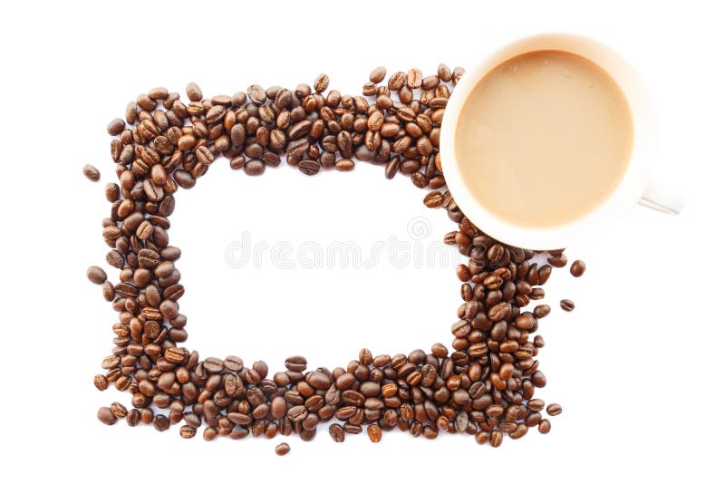 Picture frame was created by coffee beans and cup royalty free stock images Picture frame was created by coffee beans and cup royalty free stock images