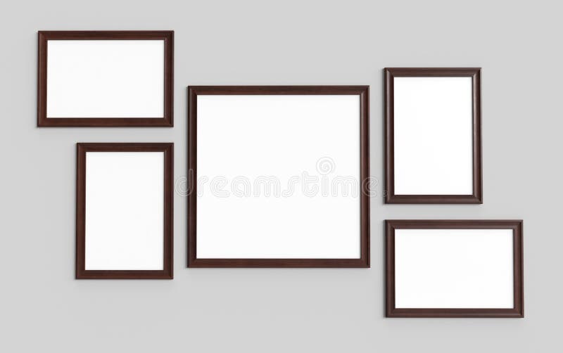 Picture Frames on Grey Wall Mockup Stock Illustration Illustration of brown, interior 216365533