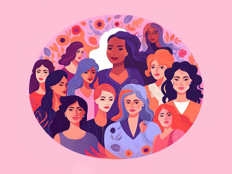 A Picture of a Group of Women Standing Up for Their Rights Stock