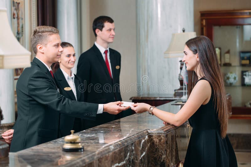 Picture of Guests Getting Key Card in Hotel. Stock Image Image of