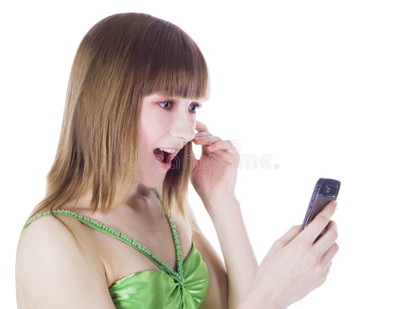 Picture of happy blonde with cell phone