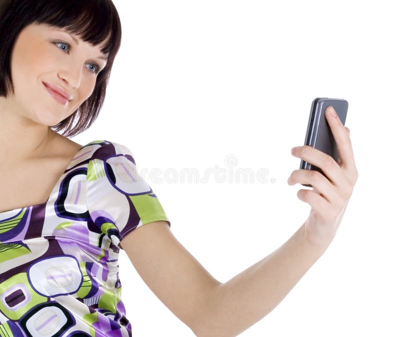 Picture of happy woman with cell phone