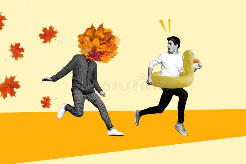 Imagine de ansamblu imagine tip funky care rulează evadare sezon de toamnă ciudat om izolat pe desen fundal stock illustration