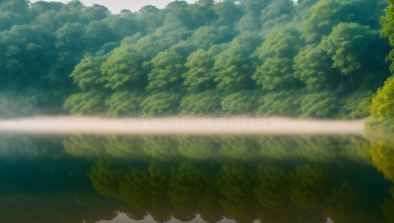 A Picture Of An Inspiring Image Of A Lake With A Boat In It stock illustration