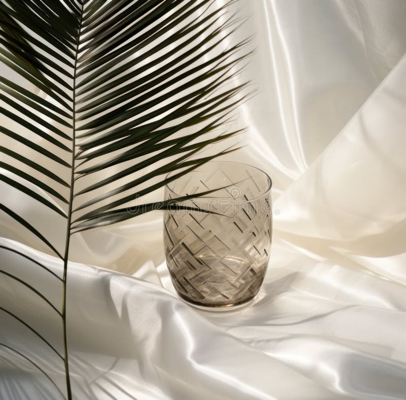 A Picture of a Large Palm Leaf in a Glass Vase Stock Image Image of
