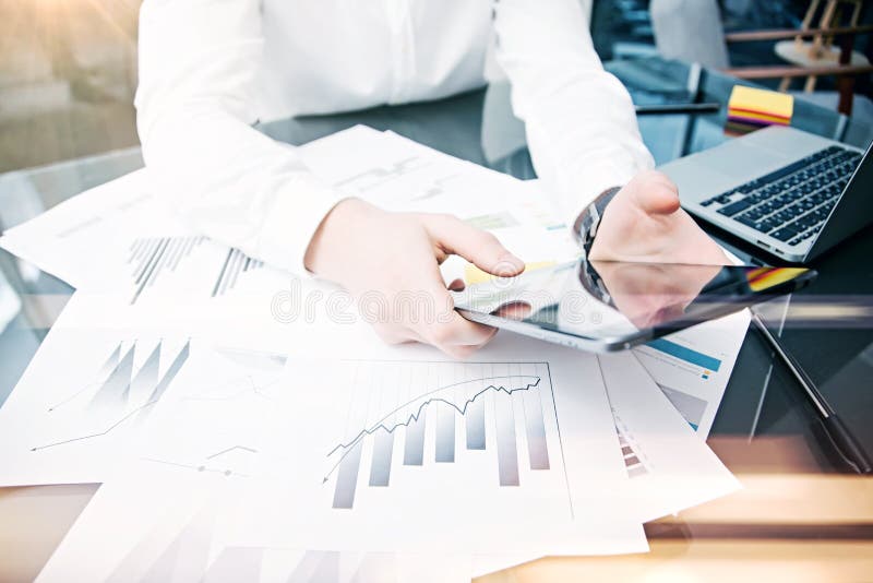Picture man touching modern tablet screen.Trader manager working new private banking project office.Using electronic stock images Picture man touching modern tablet screen.Trader manager working new private banking project office.Using electronic stock images