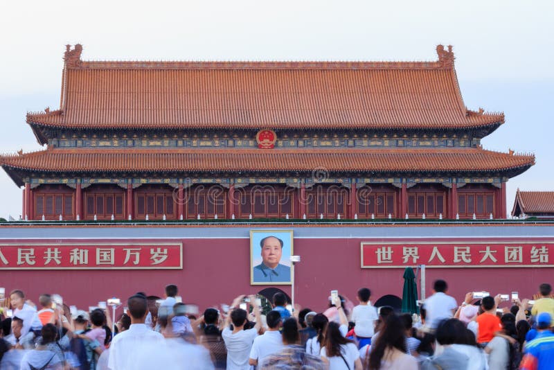 Picture of Mao Zedong on the gate in Tiananmen square. Everyday it is visited and photographed by thousands of Chinese tourists. Picture of Mao Zedong on the gate in Tiananmen square. Everyday it is visited and photographed by thousands of Chinese tourists
