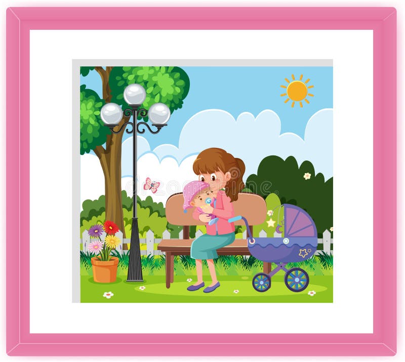 A Picture of Mother and Her Baby in a Frame Stock Vector Illustration