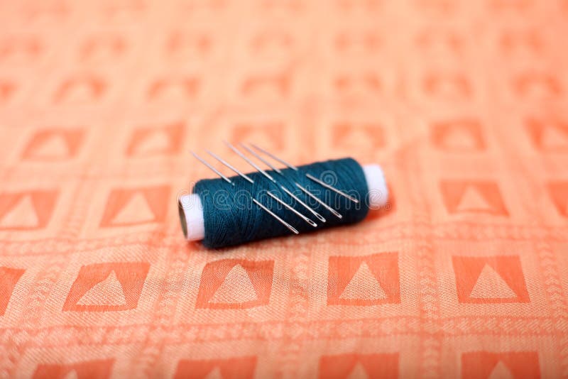 Picture of Orange Sewing Thread, Needle and Button Stock Image Image