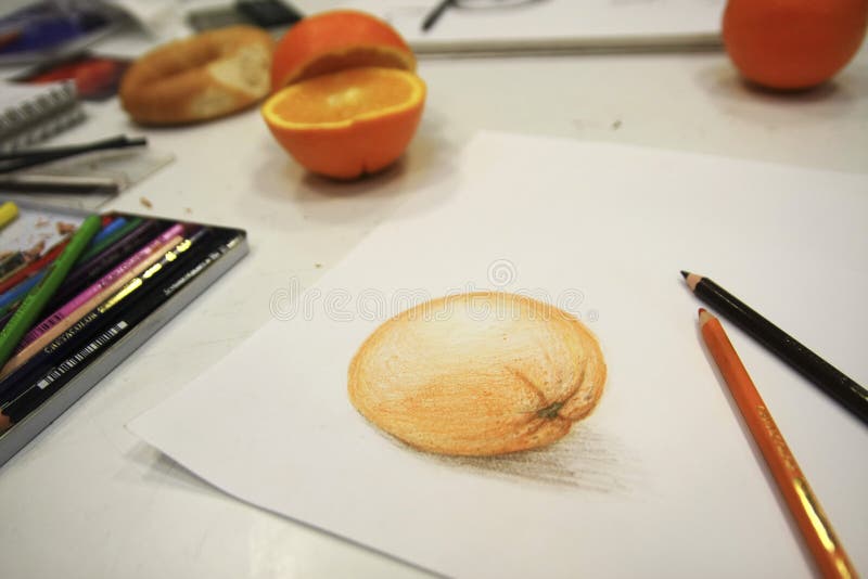 orange color pencil drawing orange color pencil drawing