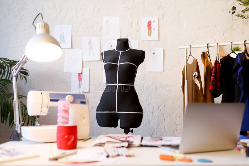 Picture of Seamstress Room with Mannequin, Table, Sewing Machine Stock ...