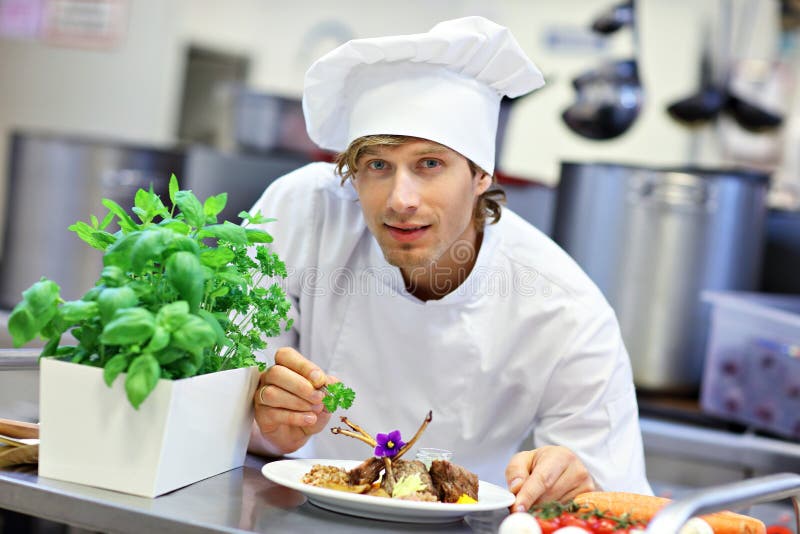 Busy Chef at Work in the Restaurant Kitchen Stock Image Image of