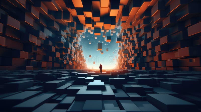 Picture of smart scientist human create colony using cube technology. AIG35. royalty free stock photo