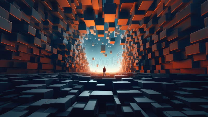 Picture of smart scientist human create colony using cube technology. AIG35. royalty free stock images