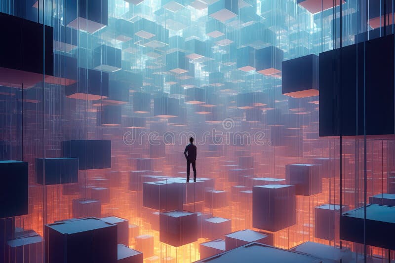 Picture of smart scientist human create colony using cube technology. AIG35. royalty free stock photo