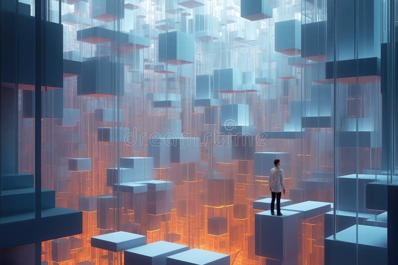 Picture of smart scientist human create colony using cube technology. AIG35. stock photo