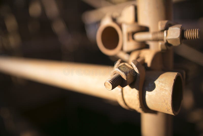 Picture of swivel coupler and connected with two scaffold tubes of 48.3mm diameter at construction site Perth city, Australia