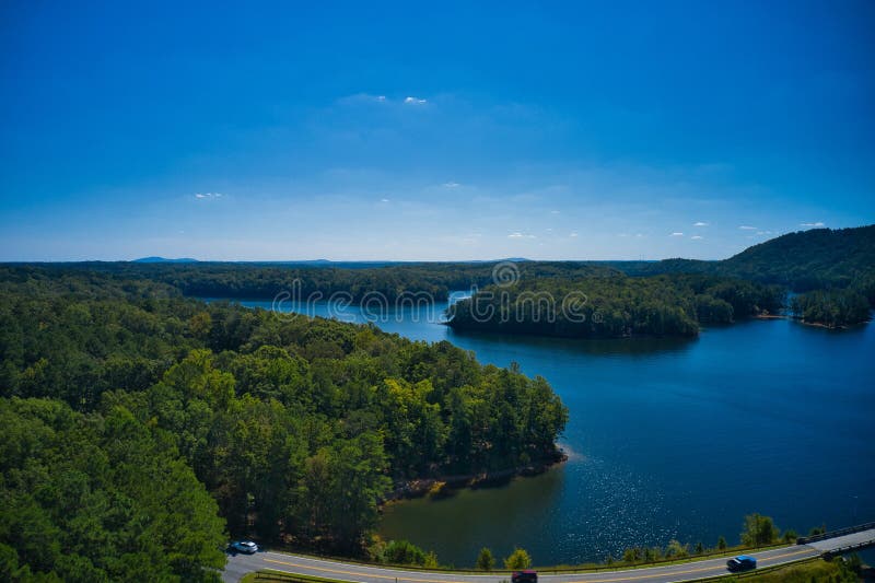 Aerial view of an old Bethany bridge over lake Allatoona