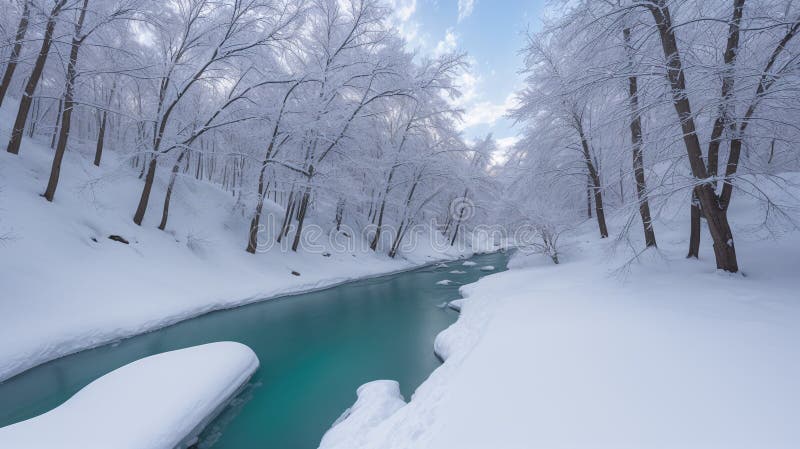 A Picture Of A Thoughtfully Introspective Image Of A Snowy River vector illustration