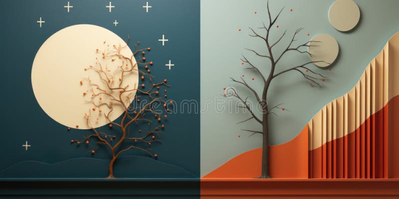 O poză cu un copac și o lună plină. imagine generativă. ai generativ. generate de.