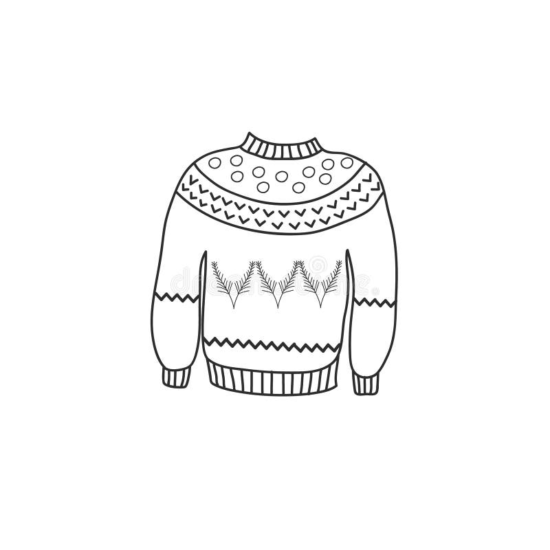 Red Warm Sweater with a White Pattern. Vector Freehand Illustration in ...