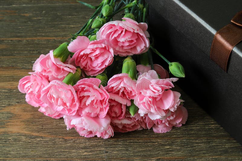 Bouquet of Carnation and Gift Box Stock Photo Image of carnation
