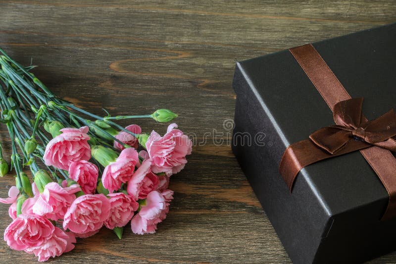 Bouquet of Carnation and Gift Box Stock Image Image of flower
