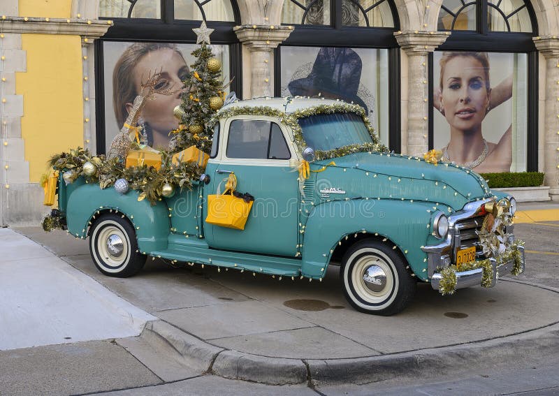 1953 GMC pickup truck with rare hydramatic transmission fully decorated for Christmas on display in Dallas, Texas. Pictured is a 1953 GMC pickup truck with rare royalty free stock image 1953 GMC pickup truck with rare hydramatic transmission fully decorated for Christmas on display in Dallas, Texas. Pictured is a 1953 GMC pickup truck with rare royalty free stock image