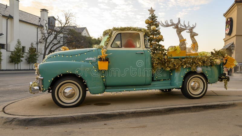 1953 GMC pickup truck with rare hydramatic transmission fully decorated for Christmas on display in Dallas, Texas. Pictured is a 1953 GMC pickup truck with rare stock photos 1953 GMC pickup truck with rare hydramatic transmission fully decorated for Christmas on display in Dallas, Texas. Pictured is a 1953 GMC pickup truck with rare stock photos