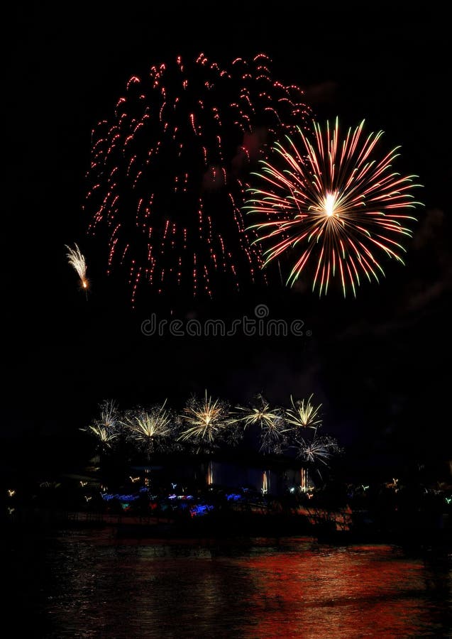 July 4th, 2024 Duck Creek Fireworks Display on Grand Lake, Oklahoma. Stock Image Image of