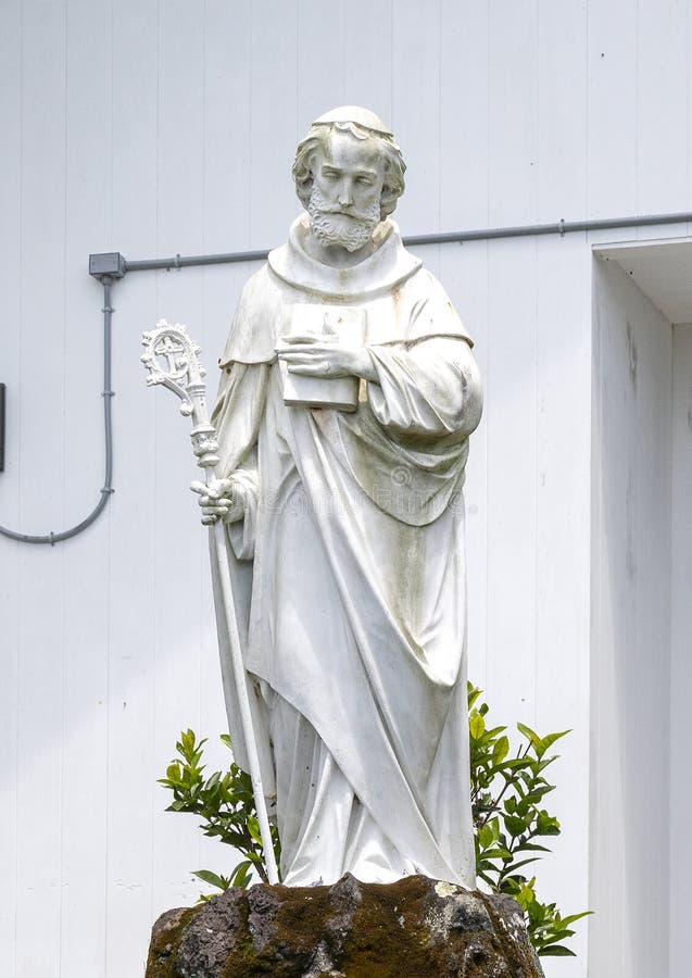 White marble sculpture of Saint Benedict at St. Benedicts Painted Church on the Big Island, Hawaii.