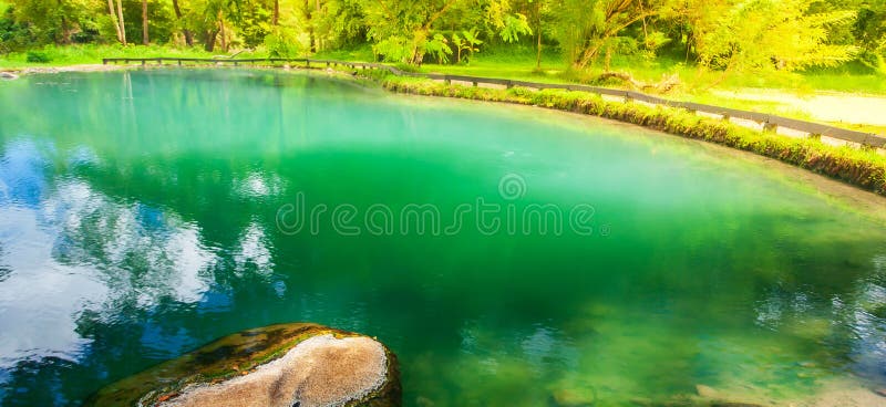 Picturesque hot pool i en tropisk skog arkivfoton Picturesque hot pool i en tropisk skog arkivfoton