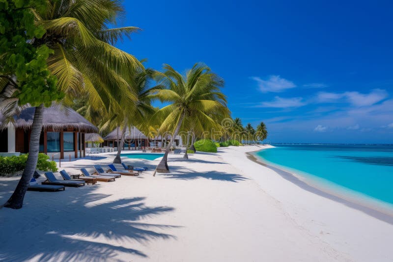 Picturesque Maldives ocean beach. Tropical paradise. Generate Ai AI generated. Picturesque Maldives ocean beach. Tropical paradise. Generate Ai AI generated