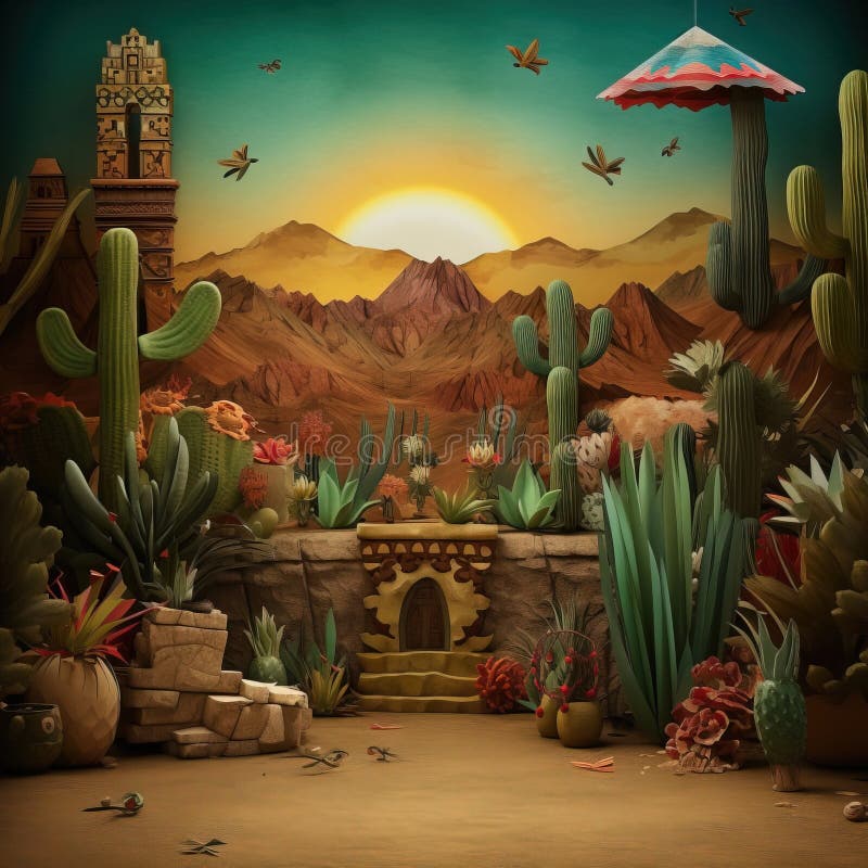 Free Picturesque Mexican Landscape Smash Cake Anniversary Backdrop Stock Photography - 282993132