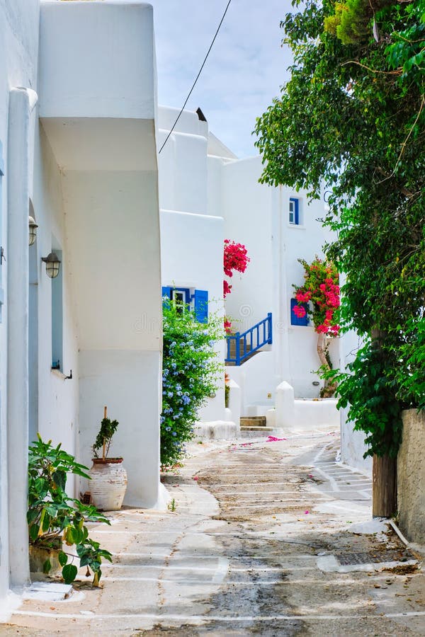 Picturesque Naousa Town Street on Paros Island, Greece Stock Image ...