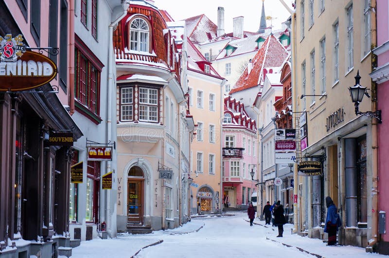 Picturesque narrow street in the old town of Tallinn Vana Tallinn in winter. Picturesque narrow street in the old town of Tallinn Vana Tallinn in winter