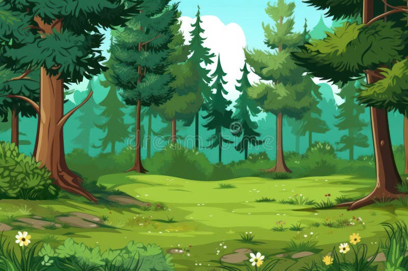 Picturesque Nature Scene: Green Forest in the Background Stock Illustration - Illustration of ...