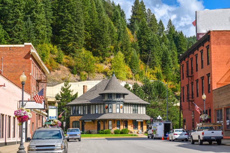 Picturesque Railroad Museum in the Old West mining town of Wallace, Idaho, in the Silver Valley area which is a superfund site stock photo Picturesque Railroad Museum in the Old West mining town of Wallace, Idaho, in the Silver Valley area which is a superfund site stock photo