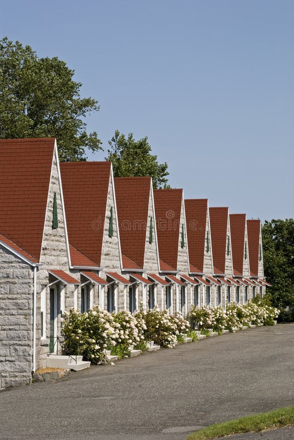 Picturesque row of resort cabins